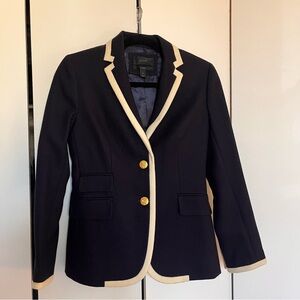 J. Crew Women's Black Blazer with Cream Trim